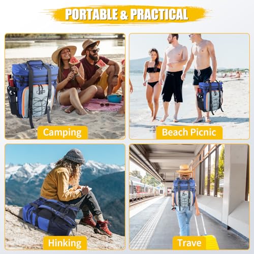 Backpack Cooler - AYAMAYA Upgrade Leakproof Cooler Backpack with Padded Top Handle, 40 Cans Large Waterproof Insulated Camping Coolers for Beach, Fishing, Picnic, Travel, BBQ - color: Navy Blue
