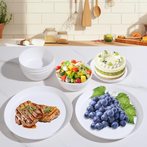 EI 12pcs White Wheat Straw Plates,Wheat Straw Dinnerware Set,Plates and Bowls Sets,Unbreakable Plastic Plate,Plastic Plates Reusable,Dinner Plates Set of 4,Plastic Dishes Set - color: White Wheat Straw Plates and Bowls