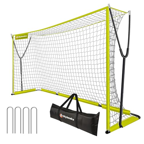 Soccer Net 12x6 ft, Soccer Goal for Backyard with Ultra Stable Outward Angled Metal Frame, 7-ply Tetoron, Portable Carry Bag - Easy Set Up for Youth & Adult Indoor Outdoor Practice - color: Yellow