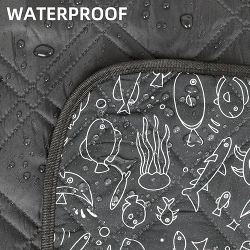 Outdoor Picnic Blanket Black Fish 60"x80" Sandproof Beach Blanket Waterproof Picnic Blankets Foldable for Caming, Beach, Outdoor Activities. - color: W-black Fish, size: 60"x80"
