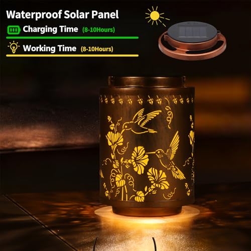 Solar Lanterns Outdoor Waterproof Garden Decor Gifts for Women Mon Grandma Metal Hanging Solar Lights Decoration for Outside LED Lanterns for Yard Patio Lawn Pathway（Hummingbirds） - style: Two hummingbirds