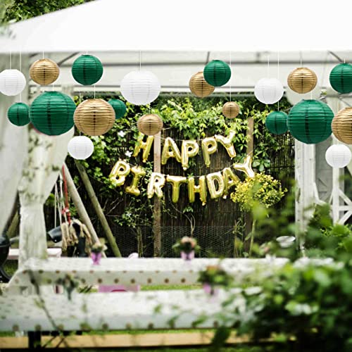 ADLKGG Green Gold Paper Lanterns Party Decorations, Round Hanging Lantern for St. Patrick's Day, Graduation, Wedding, Tropical Jungle Theme Birthday Party Football Theme Baby Shower Decorations - color: GreenGoldWhite