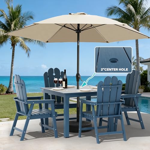 5-Piece Patio Dining Set, Outdoor Dining Set for 4, HDPE All-Weather Outdoor Furniture with 35.43” Umbrella Hole Table, 4 Armchairs, Navy - color: Navy, size: 4 Armchairs