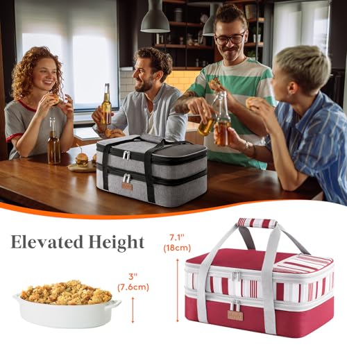Lifewit Insulated Double Decker Casserole Carrier, Expandable Lasagna Lugger Tote Bag for Hot or Cold Food, Fits 9" x 13" Baking Dish for Potluck Parties, Picnic and Cookouts, Red - color: Red