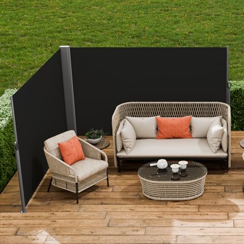 VEVOR Retractable Side Awning, UV 50 71''x 236'' Full Aluminum Rust-Proof Patio Sunshine Screen, 280 g Thicken Privacy Divider & Wind Screen for Courtyard, Balcony, Roof Terraces and Pools, Black - color: Black, size: 71''*236''