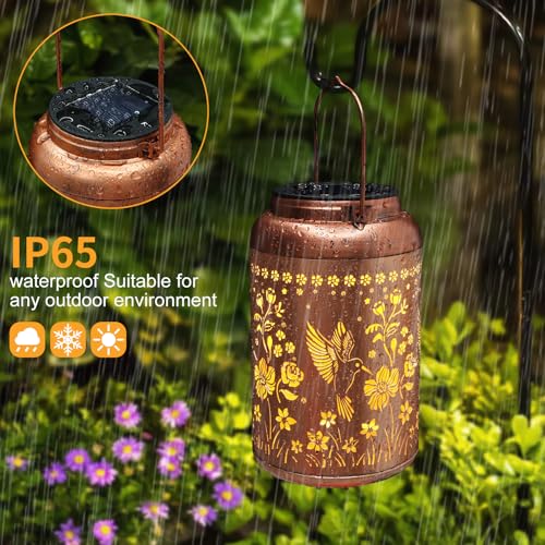 Solar Lanterns Outdoor Waterproof Hummingbird Garden Decor Gifts for Women Mom Grandma Hanging Solar Lights Metal Solar Decoration Outside for Yard, Patio, Backyard, Porch - style: Hummingbird