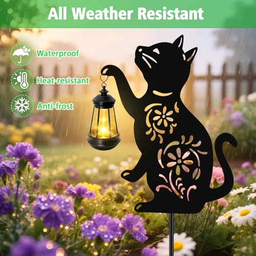 Solar Cat Hanging Lantern Outdoor, 2 Pack Black Cat Solar Lights, Cat Lover Gifts for Women Mom Grandma Birthday Mother's Day, Waterproof Garden Ornaments Decor Outside Backyard Patio Pathway - color: Cat-Warm White-2 Pack