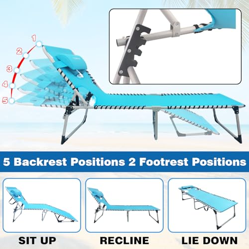 Sun Tanning Chair with Face Hole 5-Position Folding Lounge Chair Outdoor with Portable Beach Table for Poolside Sunbathing Camping Lawn Backyard - color: Blue, size: Tanning Chairs Standard