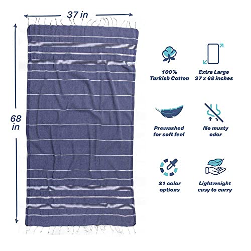 Hencely Turkish Beach Towel 37x68 Oversized, Sand-Free, Quick-Dry, Lightweight - Travel Essential for Pool & Bath - Striped 100% Cotton Bathroom Towels Accessories Gift (Navy Blue) - color: Navy Blue