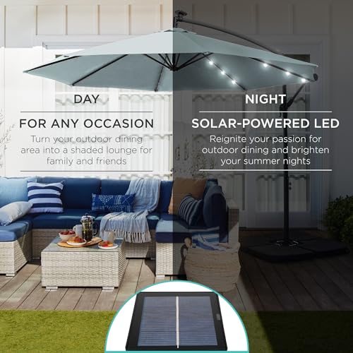 Best Choice Products 10ft Solar LED Offset Cantilever Hanging Market Patio Umbrella, 8 Sturdy Ribs, Easy Adjustment - Baby Blue - color: Baby Blue, size: Offset