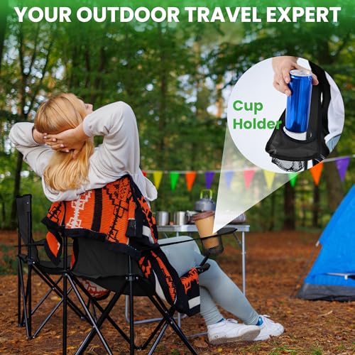 2 Pack Lightweight Folding Camping Chairs, Outdoor Lawn Beach Chair with Cup Holder & Carry Bag for Travel, Fishing, Picnic, Backyard, Hiking - color: Black