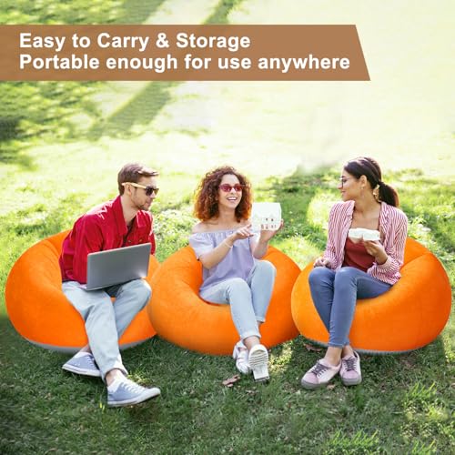 Realspring 6 9 12 Pcs Inflatable Bean Bag Chairs for Adults with Electric Air Pump, Blow up Couch Folding Portable Inflatable Couch Lazy Sofa for Outdoor Movie Night Camping(Orange,6 Pcs) - color: Orange