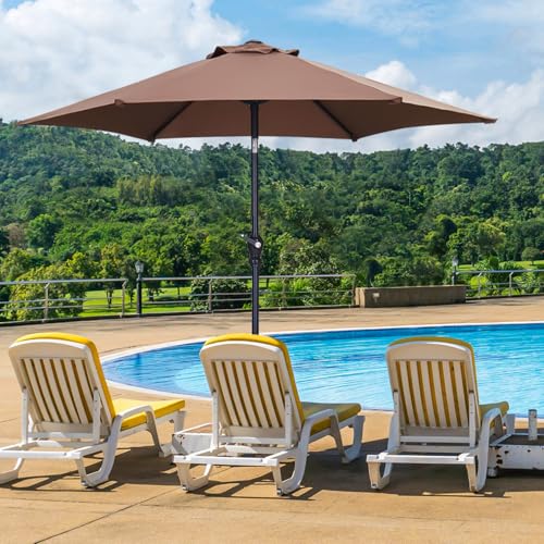 GDY 7.5FT Patio Umbrella Outdoor Table Umbrella,Market Umbrella with Push Button Tilt and Crank for Garden, Lawn, Deck, Backyard & Pool (Coffee) - color: Coffee, size: Umbrella Only