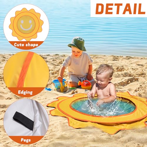 RunNico Pop Up Beach Pool, Portable Toddler Beach Pit with Water Bag and Storage Bag, Cute Shape Beach Pool Puddle for Outdoor Summer Beach Camping Traveling Vacation - color: Sun