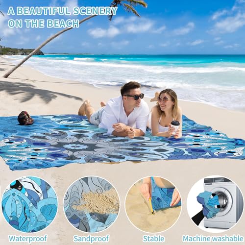 Beach Blanket Waterproof Sandproof 78''×110'' Large Suits 1-7 Adults Oversized Lightweight Picnic Mat Beach Blanket Water Resistant for Camping Hiking Travel Picnic - color: Mandala Floral, size: 9'2" x 6'6"