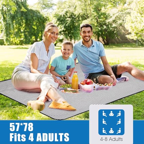 G GOOD GAIN Waterproof Picnic Blanket Portable with Carry Strap for Beach Mat or Family Outdoor Camping Party (Navy Blue) - color: Nave Blue
