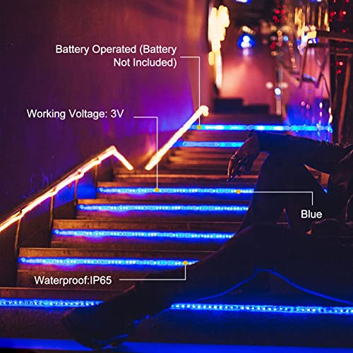 echosari Blue Led Strip Lights Waterproof Battery Operated with Remote, 8 Modes, Dimmable, Timer, Self-Adhesive, Cuttable, 3M 90Led Battery Strip Led Light for Indoor Outdoor Decor - color: Blue, size: 9.8Ft