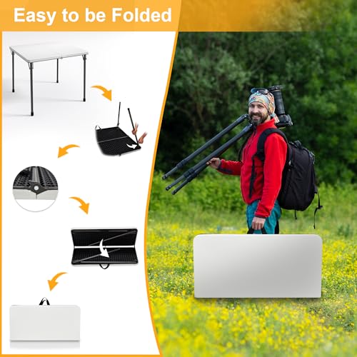Kasunpul 34" Folding Table, Portable Square Folding Card Table with Collapsible Legs & Carrying Handle, Plastic Tables for Camping,Picnic, Office, Party, White - color: White
