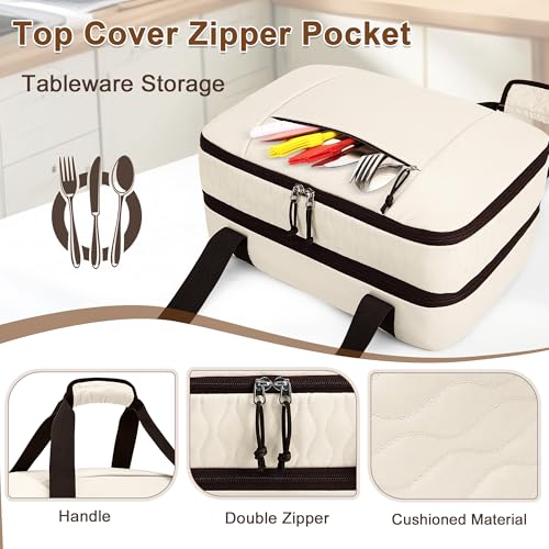 Trunab Insulated Casserole Carrier for Hot or Cold Food, Double Thermal Food Containers, Fit 9x13 Inches Baking Dish Foil Pans, For Picnic Cookouts, Potluck Parties, Beach,Beige (Beige) - color: Beige
