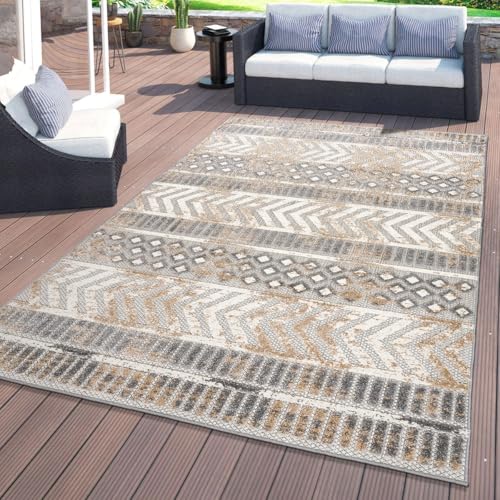 Rugshop Distressed Geometric Indoor/Outdoor Beige Area Rug Modern Tribal Stripe, Durable Stain Resistant Perfect for Patio, Backyard, Deck and Outdoor Lounge 7'10" x 10' - size: 7'10" x 10' (Rectangular)