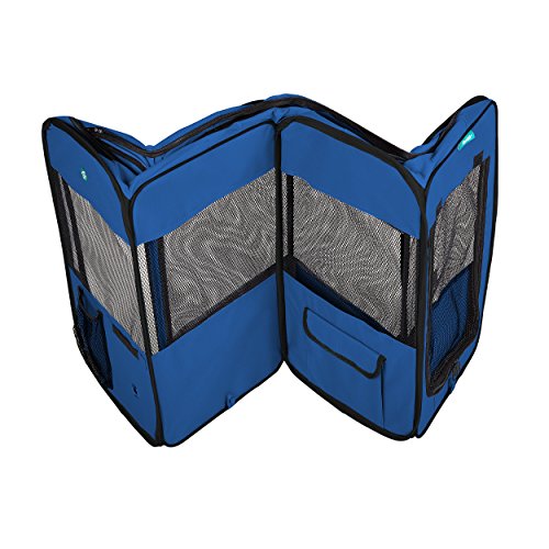 Deluxe Premium Pet Dog Playpen Portable Soft Dog Exercise Pen Kennel with Carry Bag for Dogs, Cats, Kittens, and All Pets (Small, Blue) - color: Blue, size: Small