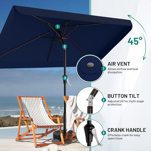 AreShark 6.5 x 10 FT Rectangular Valance Patio Umbrella, Outdoor Umbrella with Tilt and Crank, Market Table Umbrellas W/ 6 Ribs UV Protection for Garden, Deck, Backyard and Pool, Navy - color: Navy, size: 6.5x10 FT