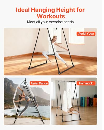 VEVOR Yoga Stand Frame, Max 441-551 lbs Load Swing Stand, Triangular Structure Aerial Rig, Aerial Silk Stands with Yoga Hammock, Standard & Height-Adjustable Version - color: White, style: Height-Adjustable Version