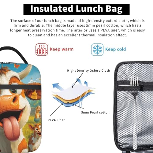 Cow Lunch Box for Women Kids Girls Men Insulated Lunch Bag Lunchbox Adults Lunch Tote Bags Reusable Cooler for Work Office School Picnic Travel - color: Cow01