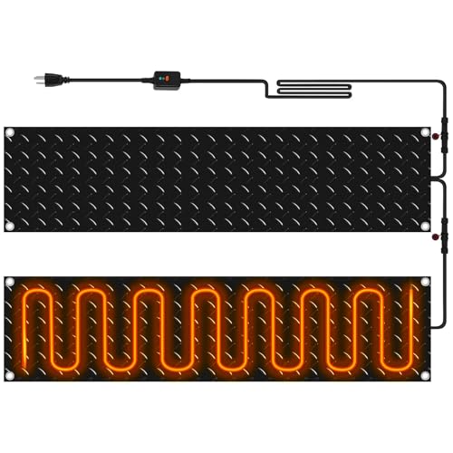 Riakrum 2 Pcs Heated Snow Melting Mats Outdoor, 10 x 48 in Winter Anti-Slip Heated Rubber Mat for Walkways Decks and Sidewalks, Electric Snow and Ice Melting Pads Connection with 9.84 ft Power Cord - size: 48 x 10 Inch