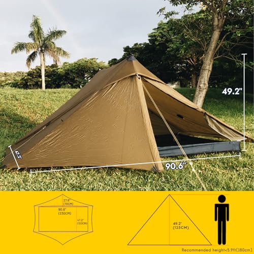 LANSHAN Ultralight Tent 3-Season Backpacking Tent for 1-Person or 2-Person Camping, Trekking, Kayaking, Climbing, Hiking - color: Pro 2-person, khaki