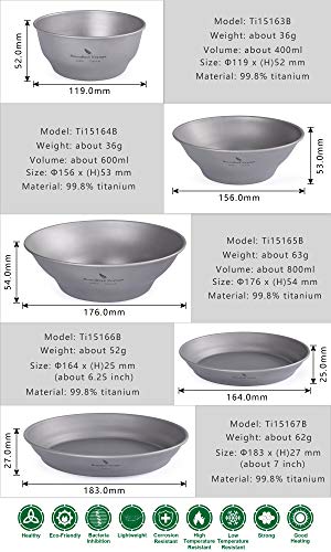 Boundless Voyage Ultralight Titanium Bowl Pan Plate Dish with Carry Bag Outdoor Camping Portable Tableware Cookware (5 Pcs Set (3 Bowls+2 Plates)) - color: 5 Pcs Set (3 Bowls+2 Plates)