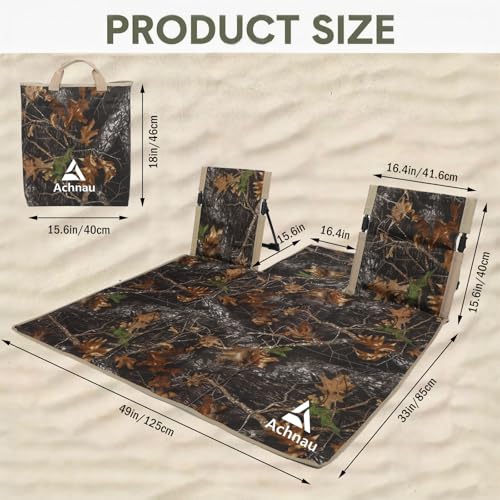 Beach Mat Lounge Chair 2-Person Foldable, Lightweight Lounge Mat with Back Support,600D Oxford 49"x49" Widen Beach Seat Storage Bag for Holidays Garden Camping Swimmingpool (Tree Camouflage) - color: Tree Camouflage