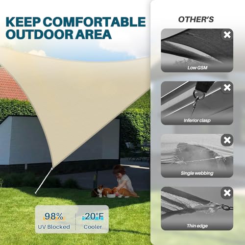Coarbor 3' x 3' x 3' Sun Shade Sail Canopy Sunshade Outdoor Heavy Duty Triangle Fabric Cloth Screen for Patio Garden Yard Deck Pergola Canopy (Beige) - color: Beige, size: 3'x3'x3'