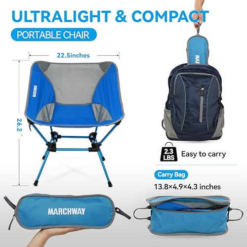 MARCHWAY Ultralight Folding Camping Chair, Heavy Duty Portable Compact for Outdoor Camp, Travel, Beach, Picnic, Festival, Hiking, Lightweight Backpacking (Bright Blue) - color: Bright Blue