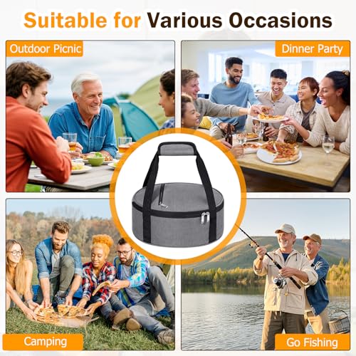 Round Insulated Casserole Carrier – 12" Portable Pie Carrier Bag for Hot or Cold Food, Leakproof Thermal Lunch Tote with Handle for Parties Picnic & Travel - Grey - color: Gray, size: Single