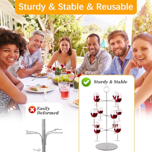 QPIX DIGITAL Cocktail Tree Stand, Metal Drink Tower, 3 Tier - 12 Holders For Champagne, Cocktails,Martini, Margarita Cups at Weddings, Bridal Shower, Mimosa Bar Parties & Events (Silver) - color: Silver, size: 24"x 13"-12 Holders