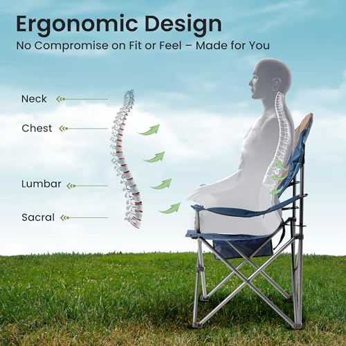 2 Pack Folding Camping Chairs for Adults - High Back Padded Outdoor Lawn Chairs with Lumbar Support & Cup Holder, 400lbs Heavy Duty Portable Camping Chairs Set (Light Blue & Brown, 2 PCS) - color: Light Blue & Brown, size: 2 Pcs