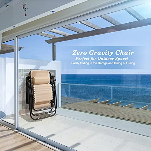 Homall Zero Gravity Chairs - Adjustable Folding Lawn Lounge Chairs with Pillows for Poolside, Backyard and Beach - Set of 2 (Cream-Coloured) - color: Beige, size: 2 PCS