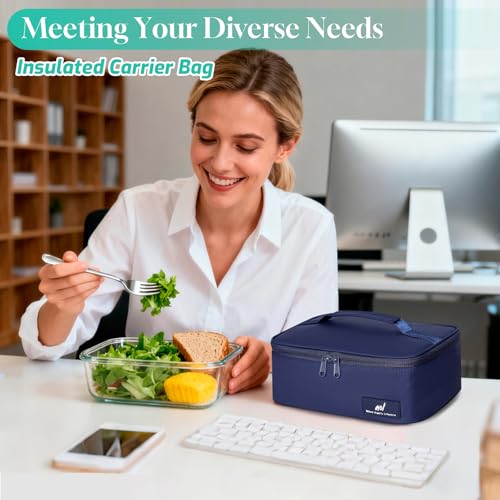 NOL Natural Organic Lifestyle Insulated Lunch Bag for Adults – Compact Cooler Lunch Box with Food-Grade Lining, Waterproof Lunch Bag for Work, Travel | Portable Thermal Meal Tote with Handle,Navy blue - color: Navy Blue, size: Small (4.5 Liters)