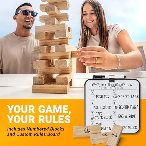 GoSports Giant Wooden Outdoor Stacking Game – Stacks Up to 3 ft – Large Toppling Tower with Case for Yard Games, Family Game Night, Camping, and Parties - color: Brown