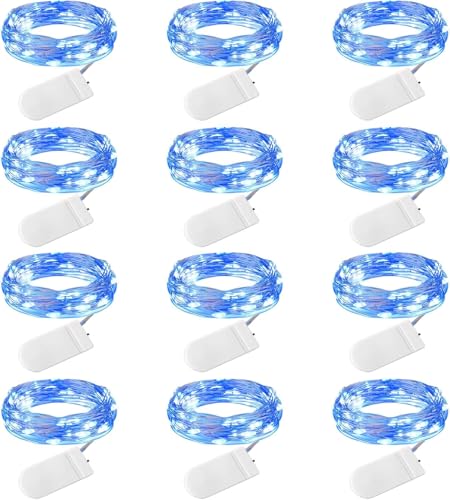 Brightown 12 Pack Led Fairy Lights Battery Operated String Lights Waterproof Silver Wire 7 Feet 20 Led Firefly Starry Moon Lights for DIY Wedding Party Bedroom Patio Christmas (12 Pack, Blue & White) - color: Blue & White, size: 12 Pack