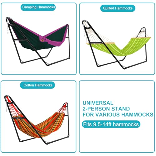 Universal 2 Person Hammock Stand, Heavy Duty Steel Hammock Stand 550 Lbs Capacity, Adjustable Portable Hammock Stand, Fits 9 to 14 Foot Hammocks for Outdoor Indoor with Chain, Hook, and Carrying Bag - size: Large