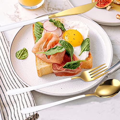AARAINBOW 6 Pieces 18/8 Stainless Steel Flatware Set Portable Reusable Cutlery Set Travel Utensils Set Including Chopsticks Knife Fork Spoon Straws Cleaning Brush Dishwasher Safe (White golden) - color: White golden
