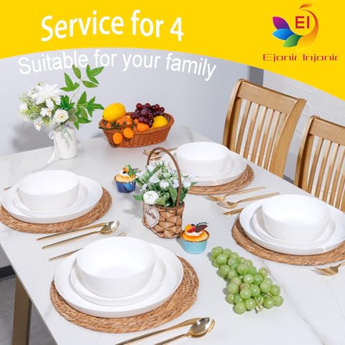 EI 12pcs White Wheat Straw Plates,Wheat Straw Dinnerware Set,Plates and Bowls Sets,Unbreakable Plastic Plate,Plastic Plates Reusable,Dinner Plates Set of 4,Plastic Dishes Set - color: White Wheat Straw Plates and Bowls