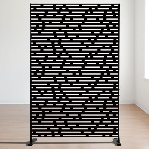 Kozyard Metal Privacy Screen 74" H x 47.2" W Decorative Outdoor Divider with Stand Panels Freestanding Screen Set for Deck Patio Balcony Garden Outdoor&Indoor (Black/Dotted Line) - color: Black/Dotted Line