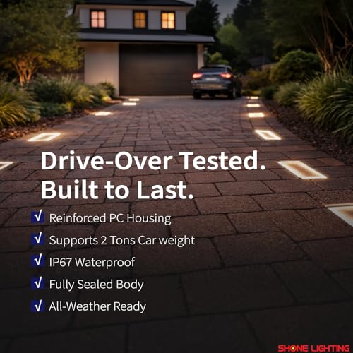 SHONELIGHTING 4x8″ Solar Ground Lights Outdoor, IP67 Waterproof & Super Bright 3500K, In-Ground Recessed LED for Path, Walkway, Driveway, Paver, Landscape & Garden (Warm White, 6 Pack)