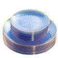 Rubtlamp 60Pcs Clear Blue Plastic Plates, Hammered Blue Plates, Clear Fancy Disposable Plates With Gold Rim Include 30 Dessert Plates, 30 Dinner Plates for Party - color: Clear Blue Gold