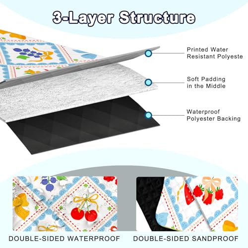 Extra Large Picnic Blanket Waterproof,80"x 80"Foldable Machine Washable Beach Blanket,Outdoor Blanket for 6-8 Adults,Suitable for Indoor Crawling,Park Beach,Camping,Hiking,Family Travel(Fruit) - color: Blue Fruit, size: 6'8" x 6'8" (Square)