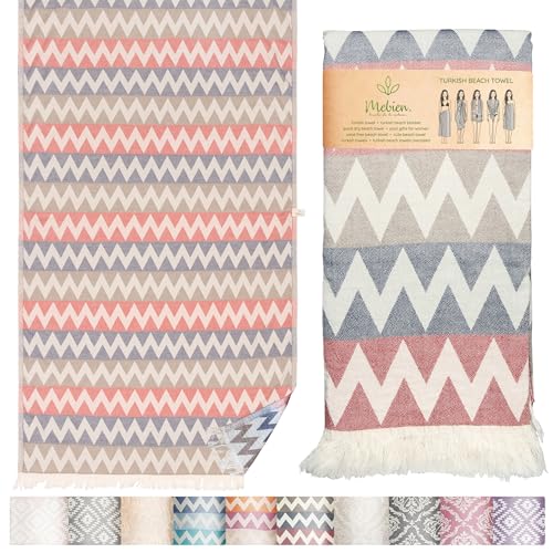 Turkish Beach Towel 35”x67” – 100% Cotton, Quick Dry, Lightweight Oversized Beach Towel for Pool & Travel – Zig Zag Navy Red Color - color: Gypsy Red Navy