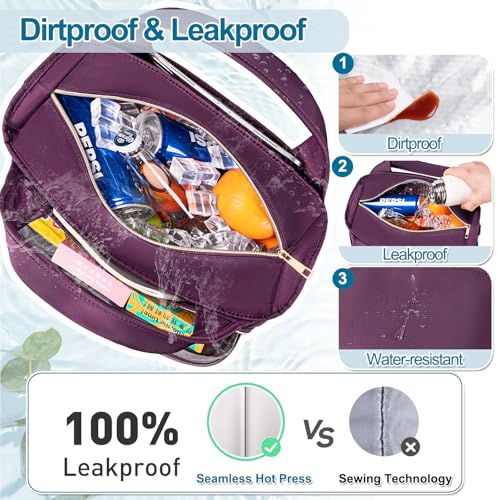 Lunch Bag Lunch Box Women - Insulated Lunch Tote Bag for Women Men, Leakproof Large Womens Lunch Bags for Work, Lunch Cooler Bag for Adult with Side Pocket for Picnic, Hiking, Beach (Purple) - color: Purple